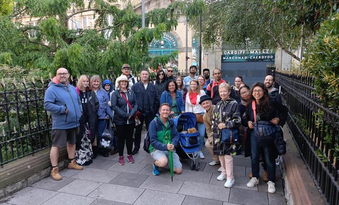 The Cardiff guided walking tour taking place outside Cardiff Market